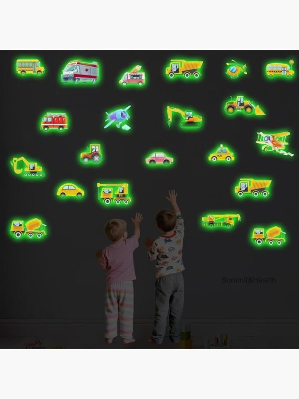 Glow in the Dark Construction Vehicle Wall Stickers, 21Pcs Removable Decor